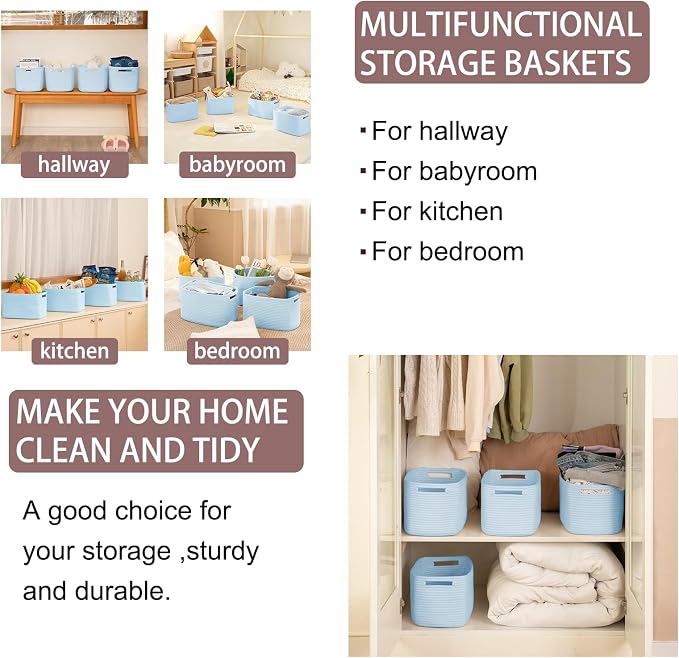 OIAHOMY 4 Pack Storage Baskets for Organizing 15L Storage Bins Light Blue | - Image 6
