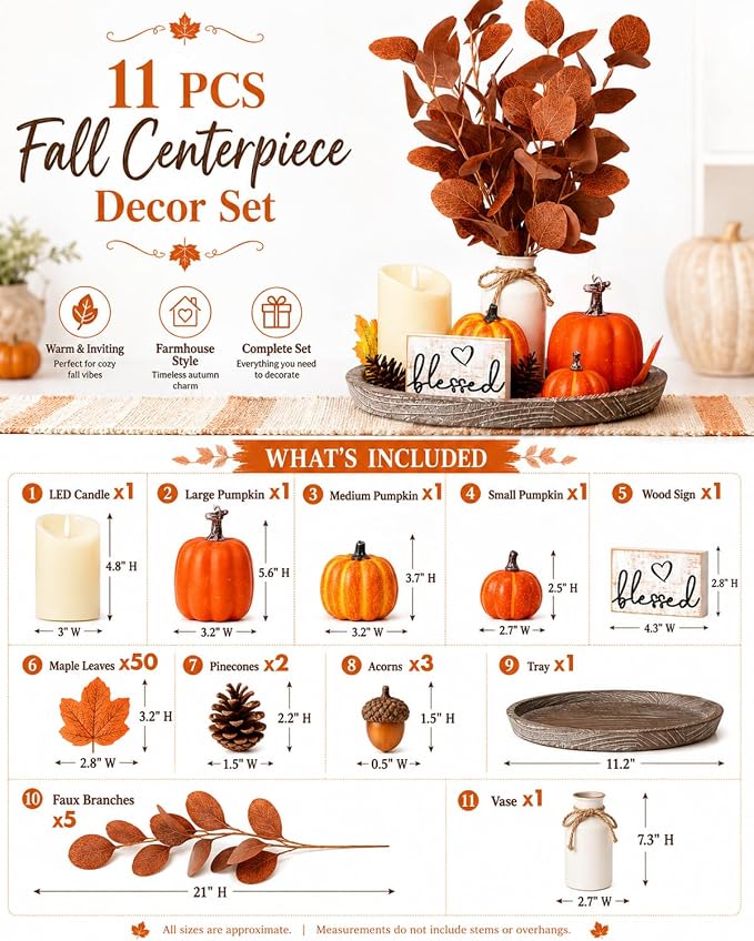 11 Pcs Fall Decor Tray Set, Rustic Farmhouse Decor Centerpieces - Image 5