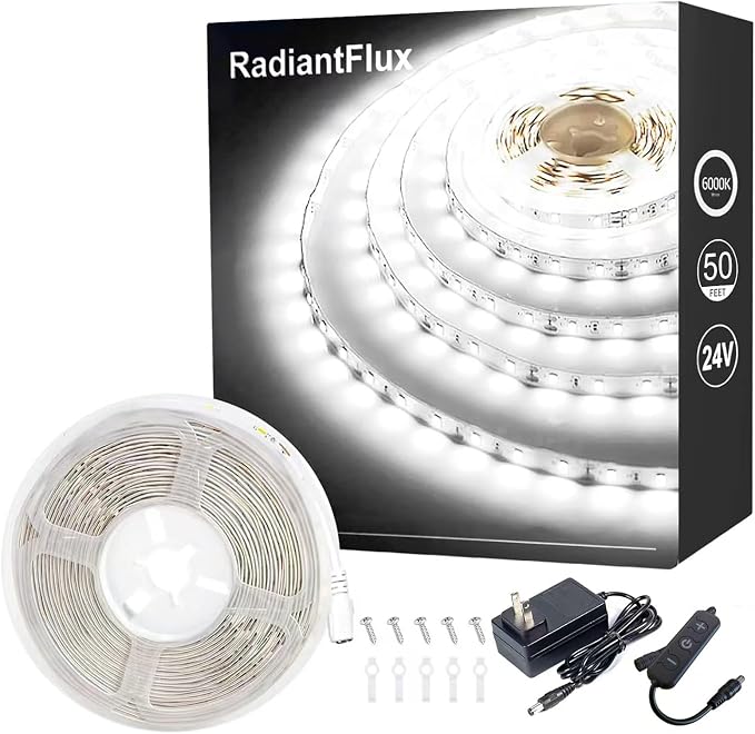RadiantFlux White Led Strip Lights, Dimmable LED Lights Strip, 50Ft 900Leds by RadiantFlux