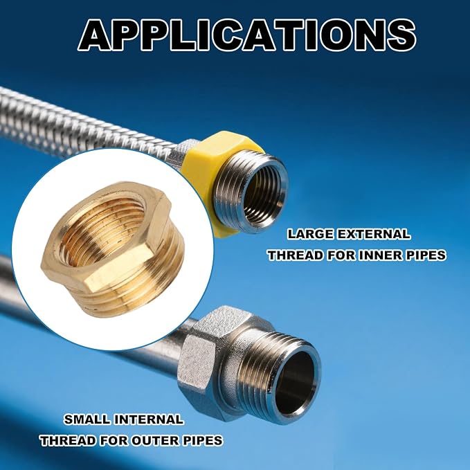 9pcs Brass Reducer Hex Bushing, 1/2" NPT Male to 3/8" NPT Female Adapter | - Image 6