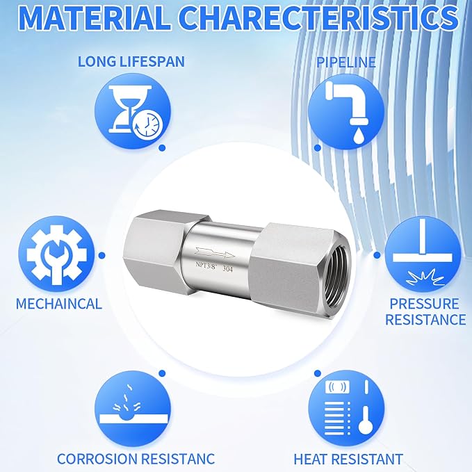 ChillWaves 304 Stainless Steel In-Line Split Check Valve 3/8" NPT Female Thread - Image 5