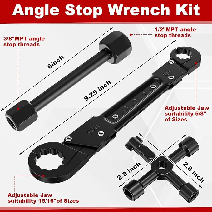 5 Pcs Angle Stop Wrench Kit Plumbing Tool, Compression Sleeve Puller - Image 2
