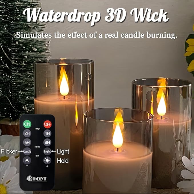 LEDHOLYT Rechargeable Flameless Grey Glass Candles–Gifts - Image 5