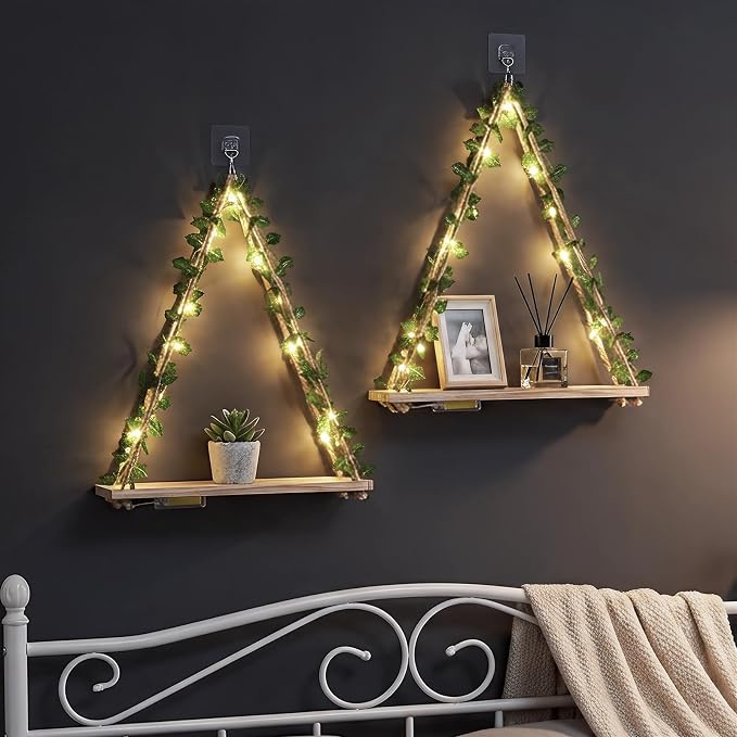 RICHER HOUSE Hanging Floating Shelves No Drill, Macrame Plant Wall Shelf | Boho - Image 4