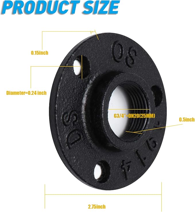 3/4" Antirust Black Painted Floor Flange, Malleable iron Pipe Fittings - Image 2