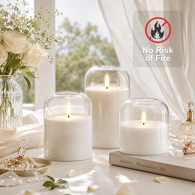 Classic White Glass Flameless Candle, LED Pillar Candles Battery Operated | - Image 4