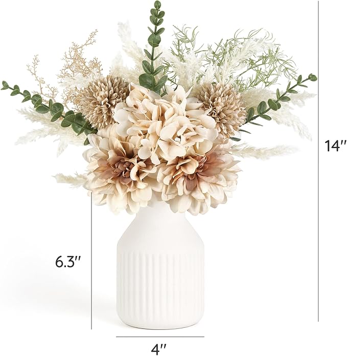 Mkono Fake Flowers in Ceramic Vase, Small Silk Faux Artificial Flower - Image 7