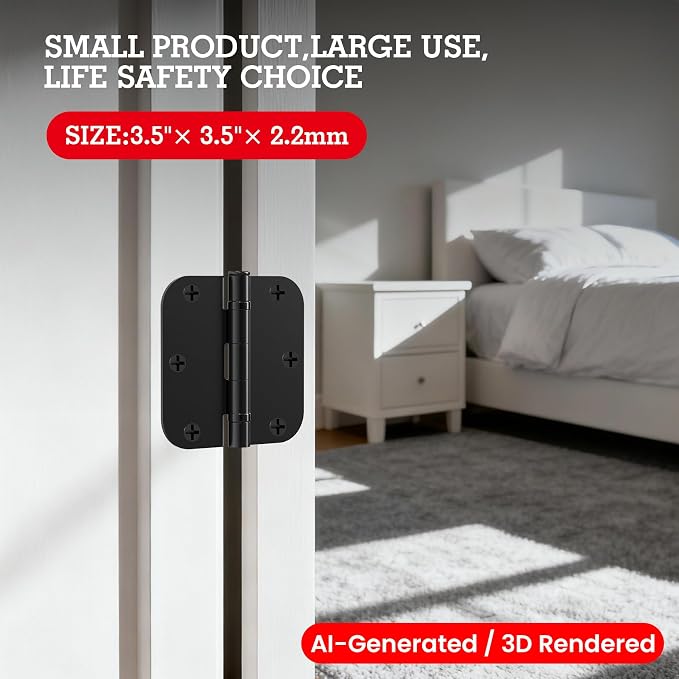 TDCHINGES Rounded Matte Black Door Hinges 3.5 Inch 5/8" Lasting No Squeak | 36 - Image 7