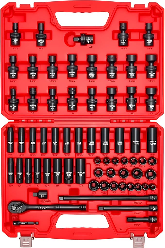 VEVOR Impact Socket Set 3/8" Drive, CR-MO Swivel Sockets, SAE 5/16"-3/4" & by VEVOR