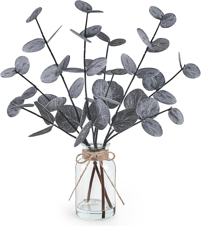 Bessol Artificial Eucalyptus Stems in Glass Vase by Bessol