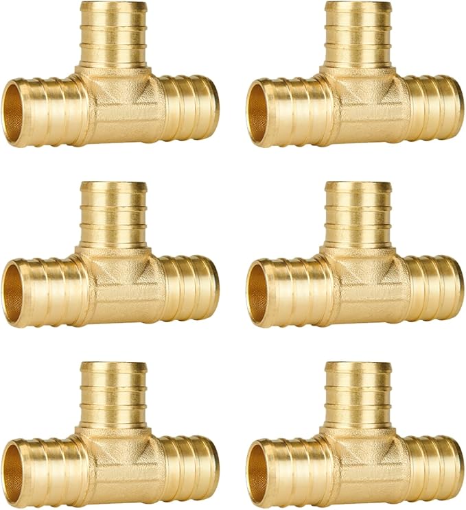 6-Pack 3/4 Inch PEX Tee Fittings | Brass by SUNGATOR