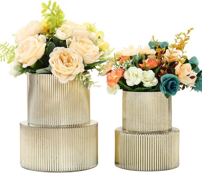 Ribbed Glass Vases for Bouquet, Modern Vase for Living Room, Coffe Table by YANWE