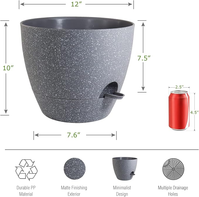 UOUZ 12 inch Large Self Watering Pots, Plastic Planters - Image 2