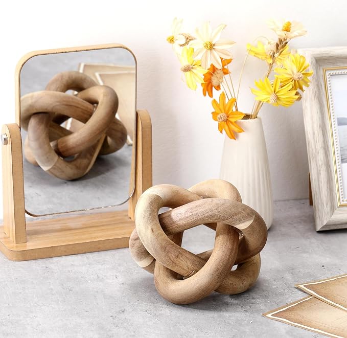 Yalikop 3 Link Wood Knot Decor Rustic Table Shelf Home Decor Accents, Acacia - Image 5