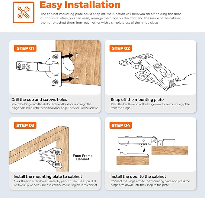 105 Degree Concealed Kitchen Cabinet Hinges, Full Overlay, 30 Packs | Soft - Image 6