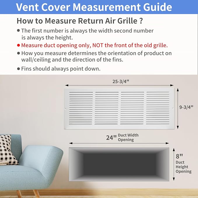 Howeall 24"W x 8"H Steel Return Air Grille, Air Return Vent Cover - Image 5