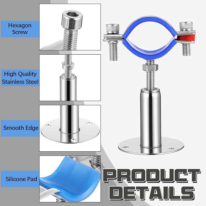 Yaocom 8 Pcs 304 Stainless Steel Wall Mount Ceiling Mount Pipe Supports Bracket - Image 3