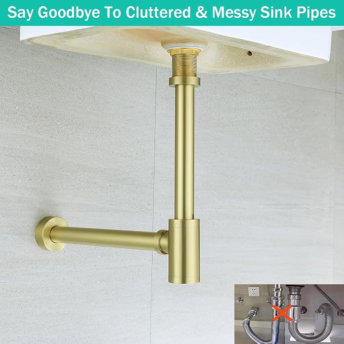 Brass Round Bottle P-Trap 1 1/4 Brushed Gold - Image 5