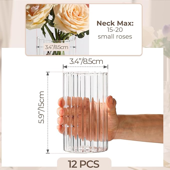 ComSaf Glass Cylinder Vases 12 Pcs 6 Inch Tall, Hurricane Floating Candle - Image 3