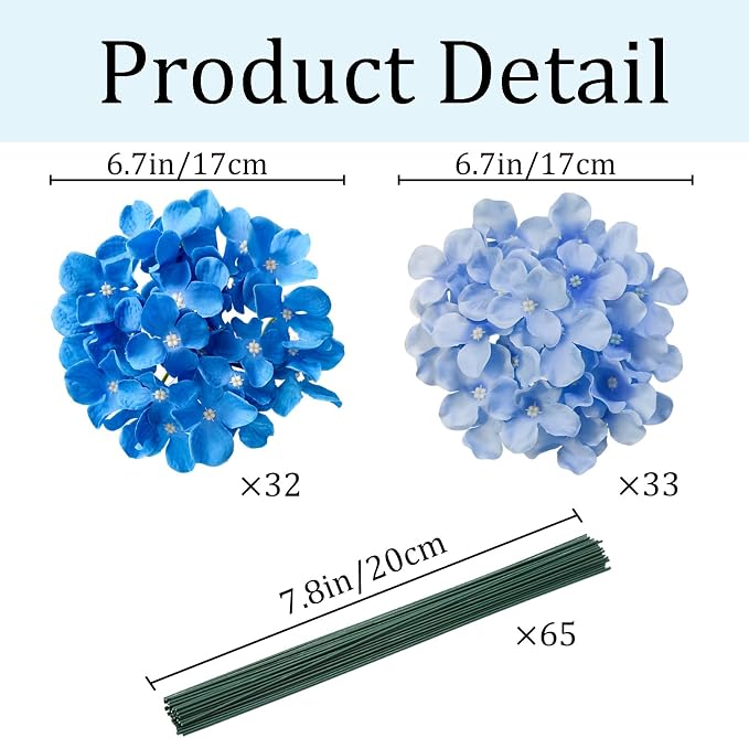 65Pcs Mixed Blue Hydrangea Artificial Flowers Bulk，Realistic Silk Fake Flowers - Image 2
