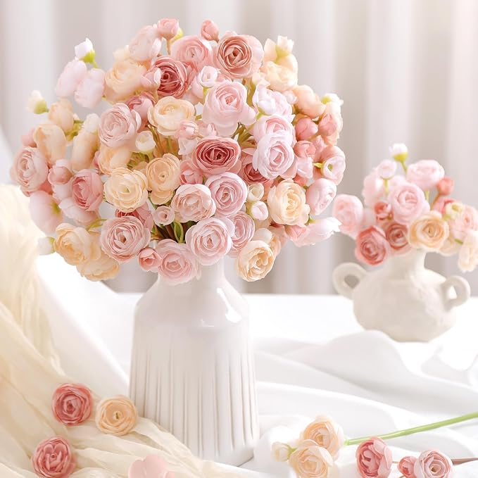 Alupssuc 30Pcs Ranunculus Artificial Flowers Faux Silk Mini Flowers Indoor | - Image 7