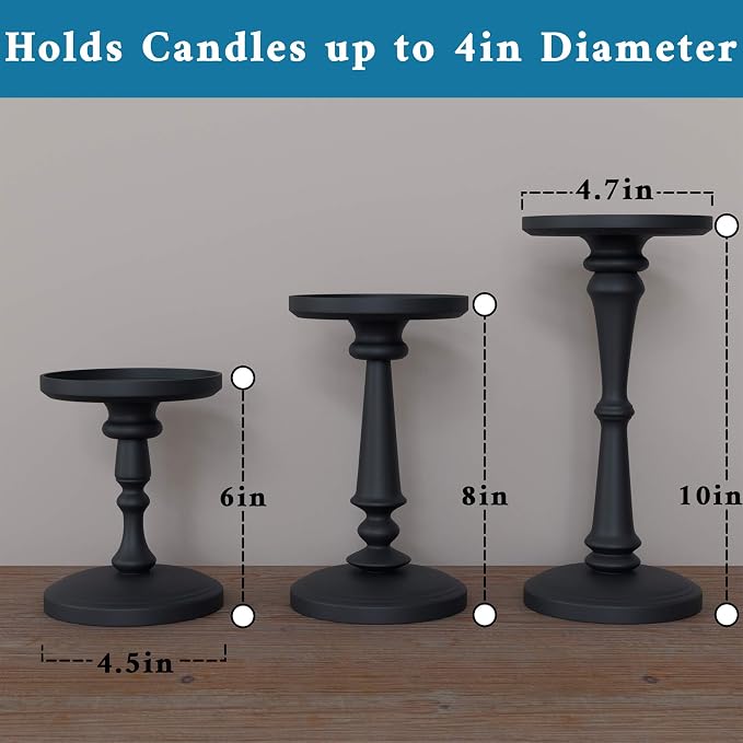 Candle Holders Set of 3 Matte Black, Holds Candles up to 4", - Image 6