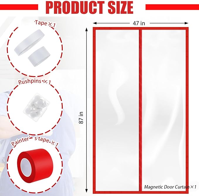 Preboun 1 Set Magnetic Dust Barrier Zipper Door Kit 4' x 7.5' Construction - Image 2