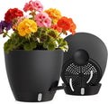 Self Watering Pots with Drainage Holes, 2 Pack 8 Inch Plant Pots with Water by KUGAZ
