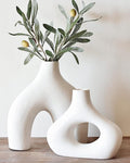 Carrot's Den Ceramic Modern Vase Set of 2, Donut Shelf Decor, Warm White | by CarrotsDen
