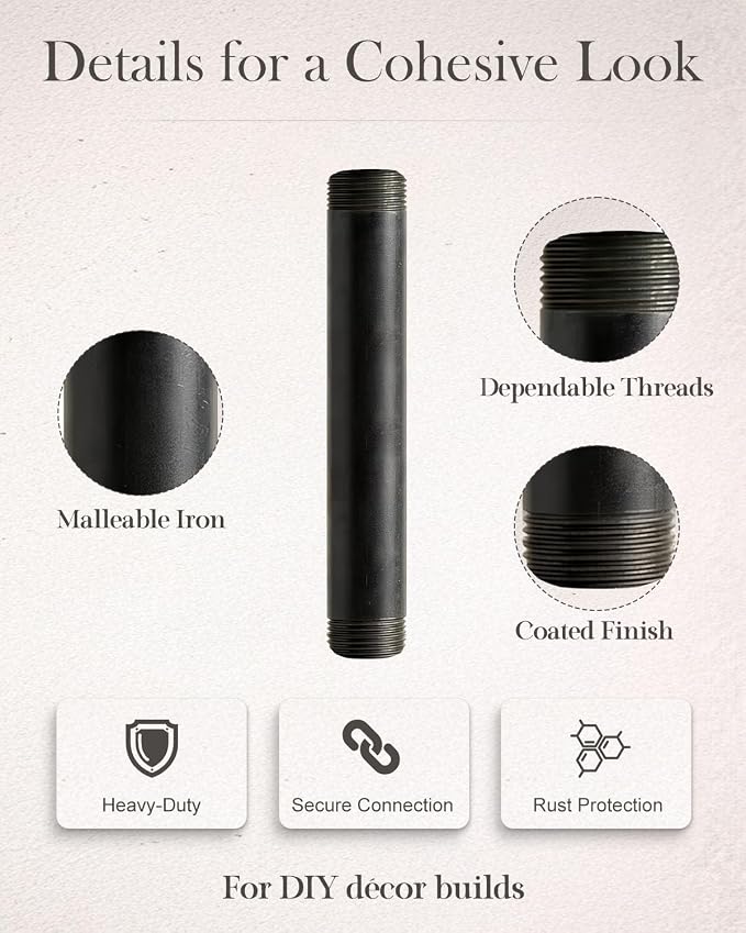 10 Pack 3/4 x 6 Inch Black Malleable Steel Pipe Nipples | Threaded pipe nipples - Image 5