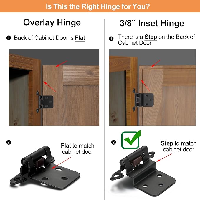 Matte Black Cabinet Hinges, 3/8” Inset, 10 Pack | - Image 4