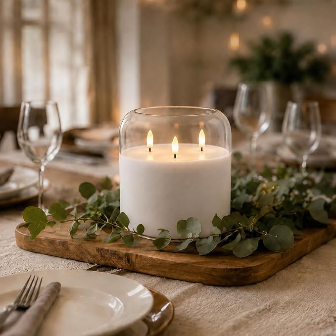 Homemory Pure White Large Glass Flameless LED Candle, 3 Wicks, Remote Timer | - Image 4