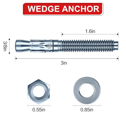 3/8 x 3 inch Wedge Anchors, Galvanized Concrete Anchors, Concrete Wall Anchors - Image 2