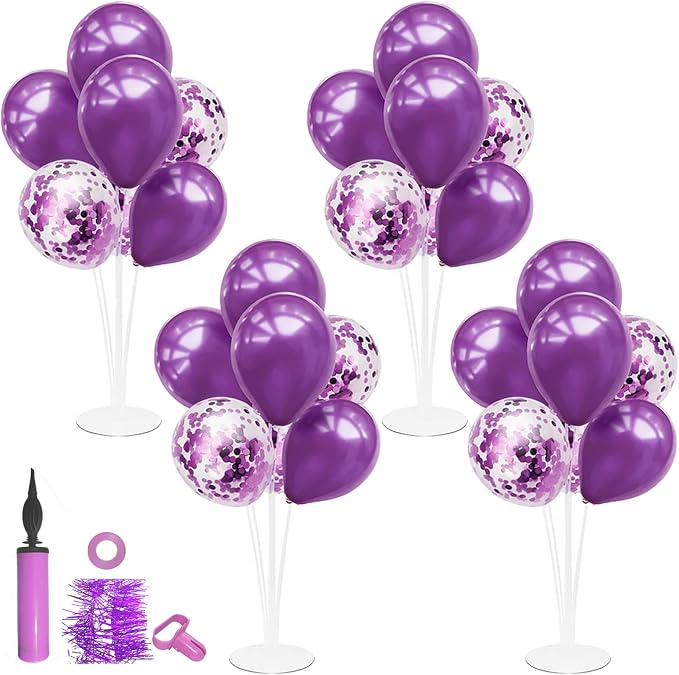 ZJDHPTY 4Set Purple Balloon Stand Table Centerpieces Party Decor | Birthday - Image 9