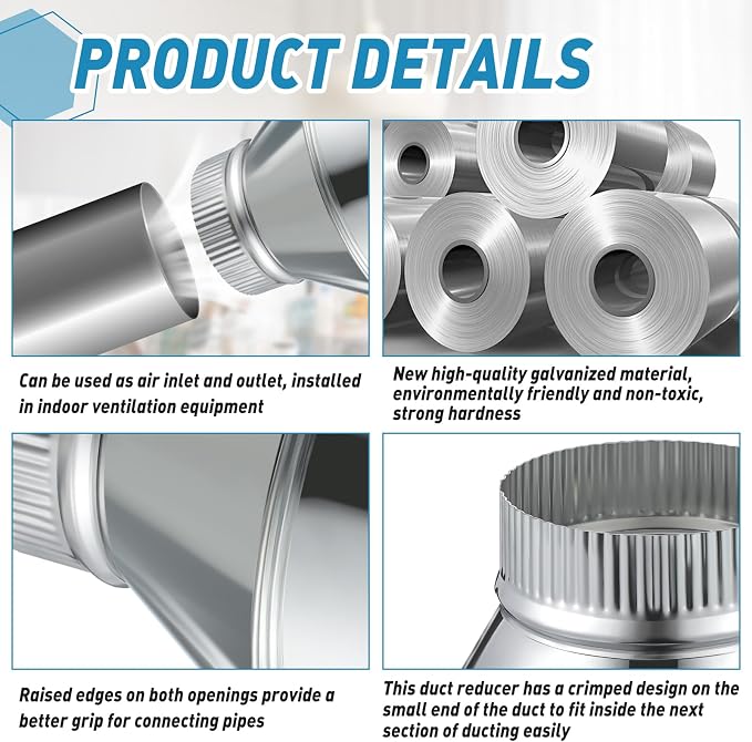 1 Pcs 8 Inch to 4 Inch Duct Reducer Increaser | Galvanized Steel Air Duct - Image 3
