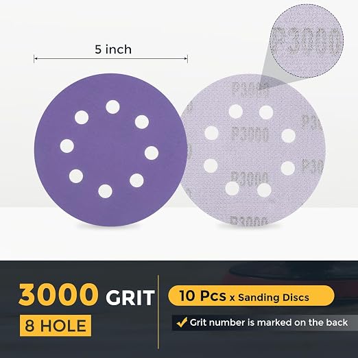 HARFINGTON 10Pcs 5Inch Sanding Disc 8 Hole 3000Grit Purple Aluminum Oxide | - Image 2