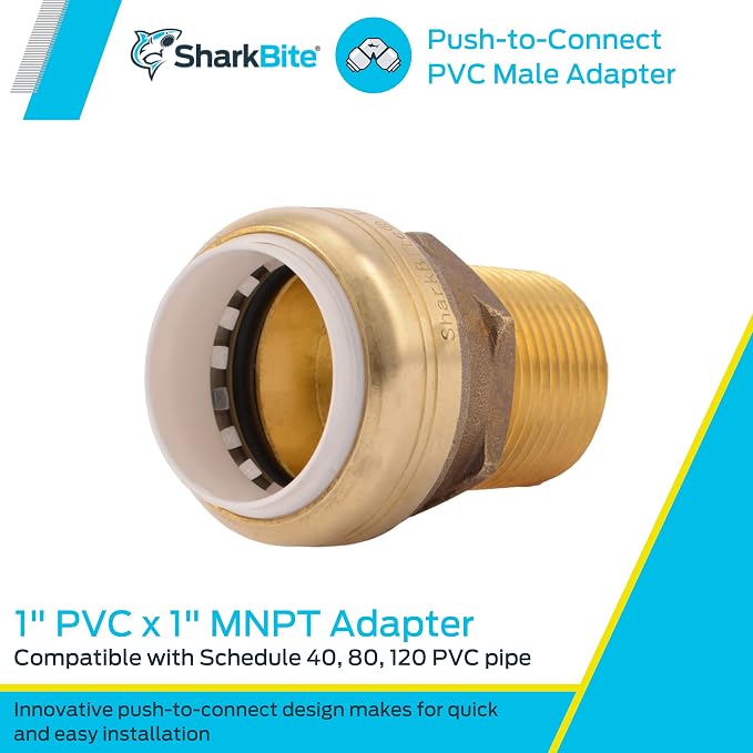 SharkBite 1 Inch PVC x 1 Inch MNPT Adapter, Push to Connect Brass Plumbing - Image 4