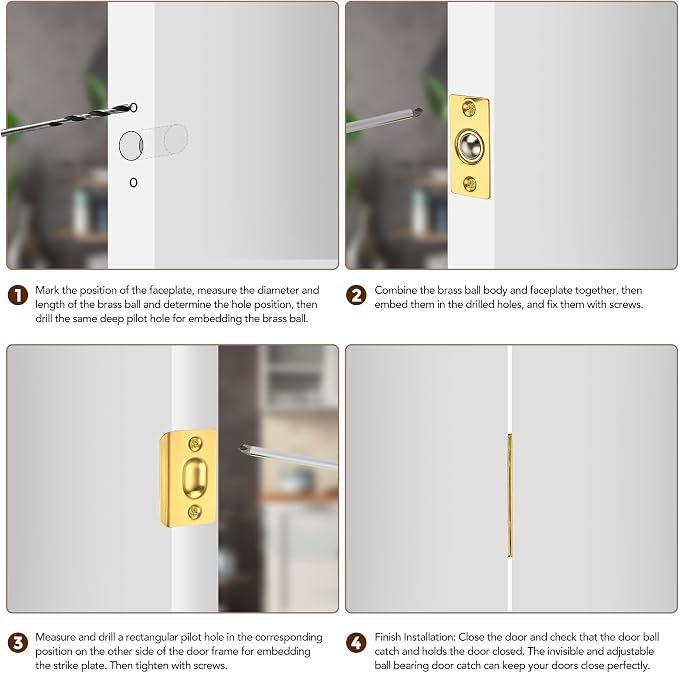 Ravinte Gold Door Ball Catch, Closet Door Latch Adjustable, 4 Pack | Solid - Image 6