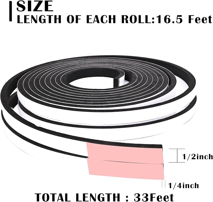 1/2 Inch Wide x 1/4 Inch Thick Foam Weather Stripping Black, Single Sided Foam - Image 2