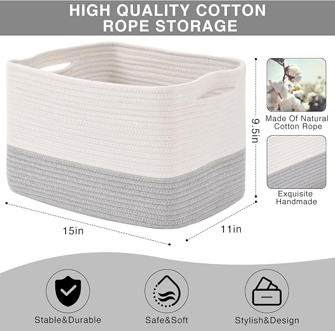 ICERZCZ Storage Baskets for Organizing Shelves, Woven Cotton Rope Bins for Baby - Image 3