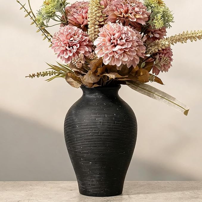 9.06 Inch Tall Vintage Ceramic Flower Vase, Rustic Farmhouse Vase by BLLOOO
