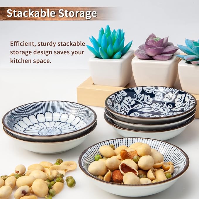 Eisinly 6 Pack Dipping Bowls, 3 OZ Small Ceramic Soy Sauce Dish, Vintage Blue | - Image 5