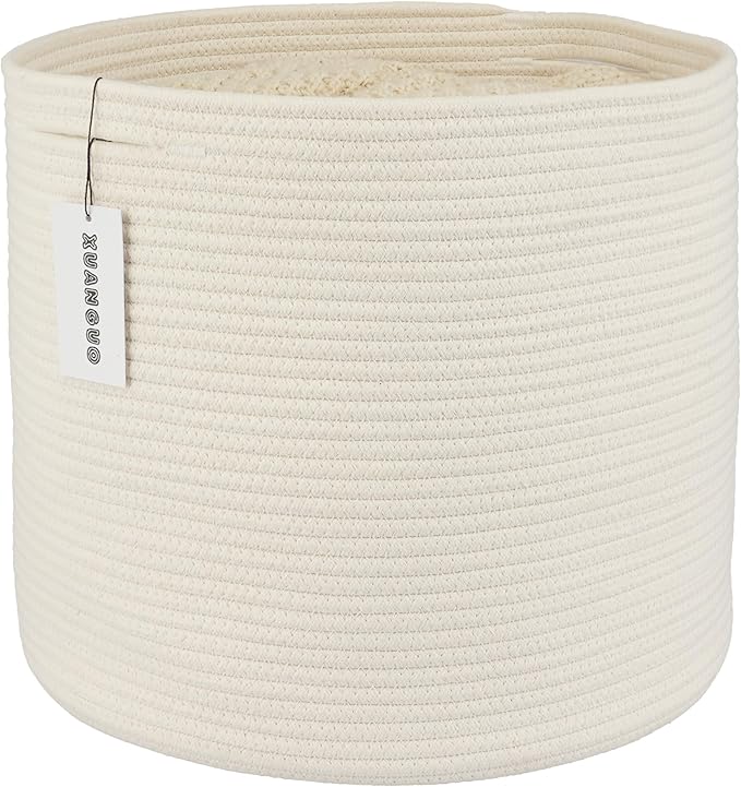 XUANGUO Cotton Rope Basket For Girls Boys Kids 16”X14” White | Baby Laundry by XUANGUO