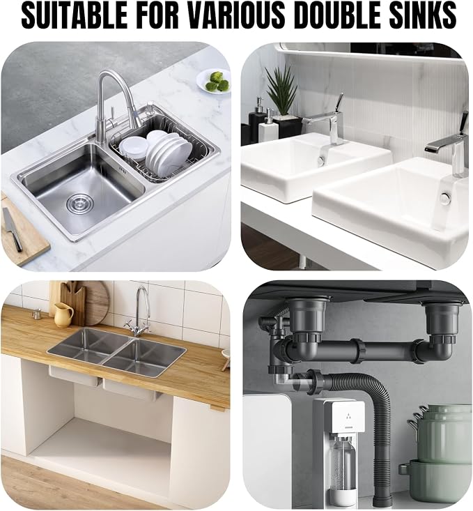 Flexible Double Kitchen Sink Drain Kit, 1-1/2 in Replacement P-Trap - Image 6