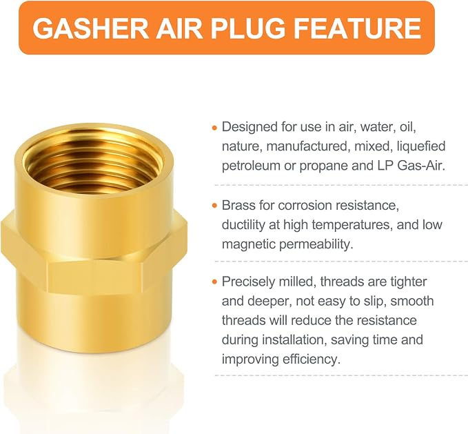 GASHER 8PCS Brass Pipe Fitting Hex Coupling Kit 1/8 inch 1/4 inch 3/8 inch 1/2 - Image 5