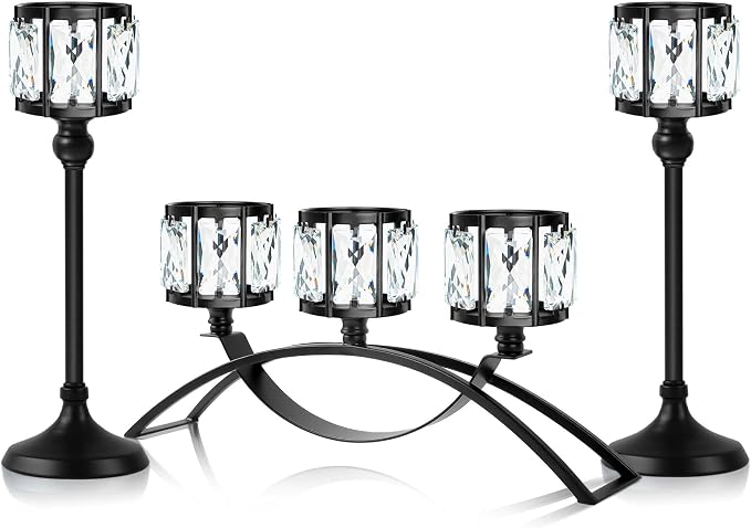 3 Arms Crystal Bowl Tealight Candelabra Votive Candle Stand, Wedding by KOLNLALA