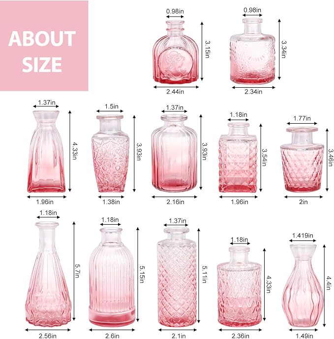 CUCUMI 12pcs Bud Vases for Centerpieces, Decorative Flower Vases for Wedding - Image 2