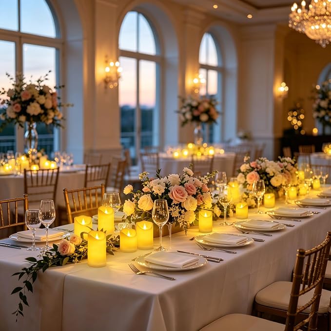Flameless Candles Set of 9 Plastic LED Ivory Pillars - Image 6