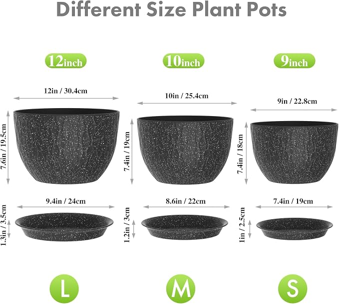 Meowell 12/10/9 inch Large Flower Pots, 3 Set Big Plant Pots - Image 2