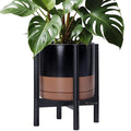 D'vine Dev Ceramic Pot with Ebony Wood Stand, 12 in, 55-B-H-7 | Mid-Century by DvineDevPlanterPotsandStand